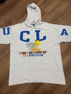 Vintage Gray UCLA Bruin x Tweety Bird Hooded Short Sleeve Tee 1993 Size XL